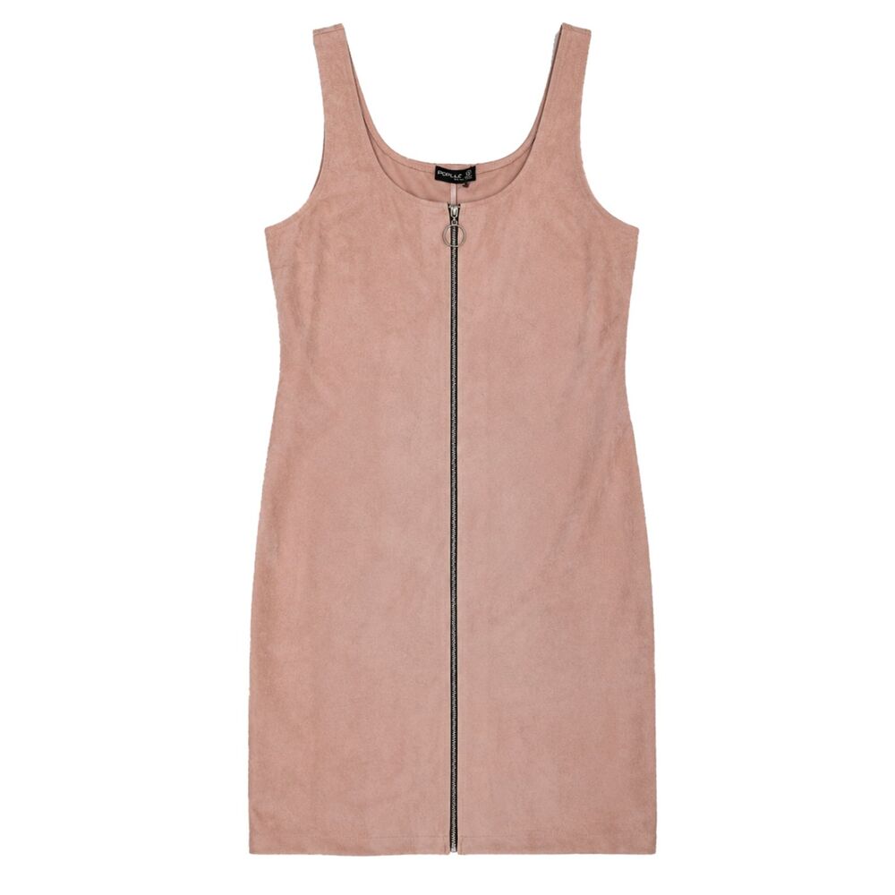NWT Popular Basics Blush Pink Faux Suede Sleeveless Sheath Dress Zip Front Large